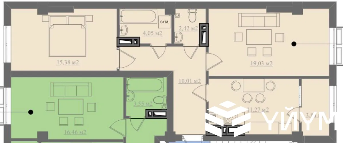 2-к. квартира, 66 м² — фото 1