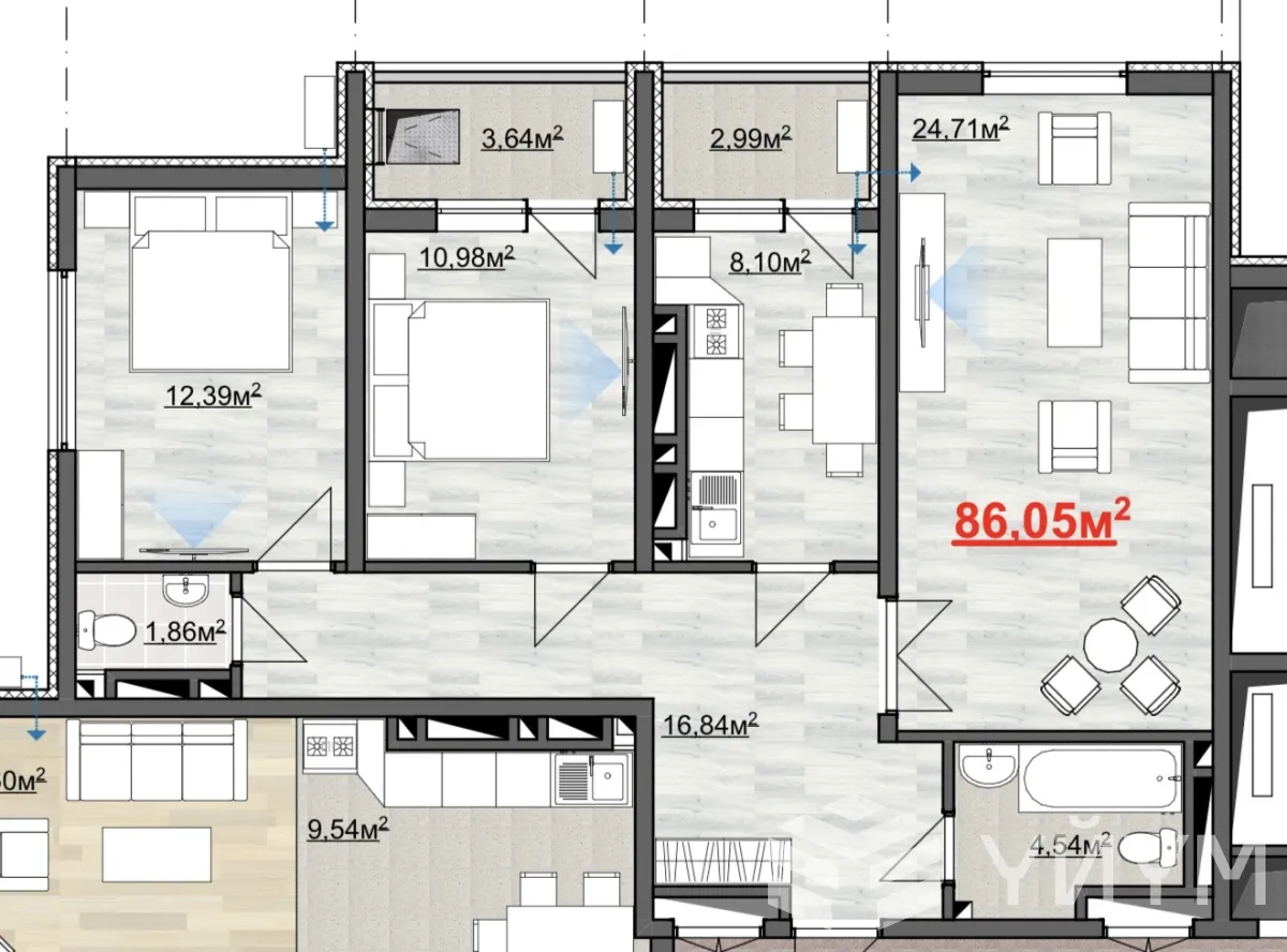 3-к. квартира, 87 м² — фото 1