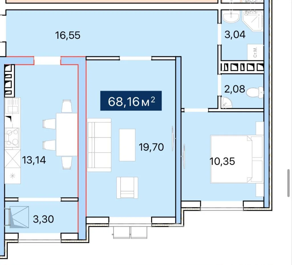 2-к. квартира, 68 м² — фото 4