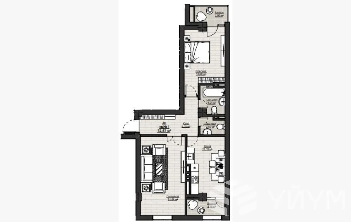 2-к. квартира, 72 м² — фото 5