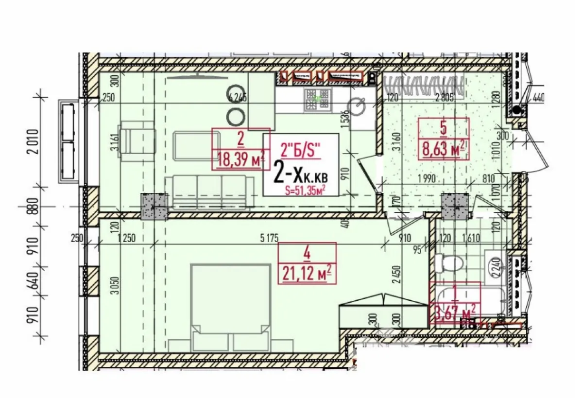 2-к. квартира, 51 м² — фото 3