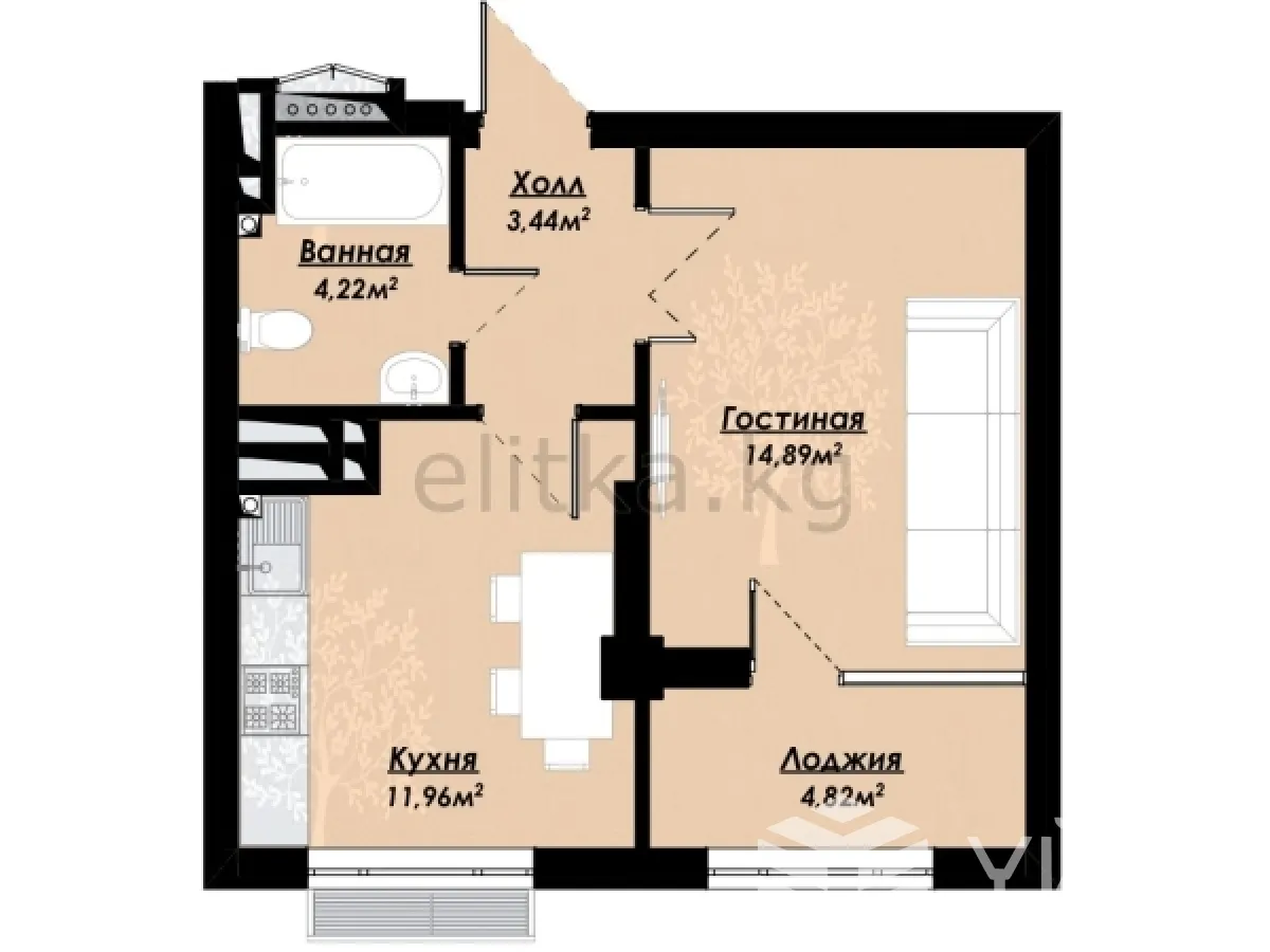 1-к. квартира, 39 м² — фото 3