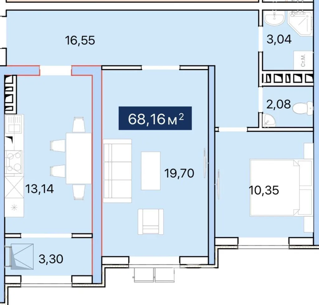 2-к. квартира, 68 м² — фото 3
