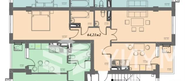 2-к. квартира, 64 м²