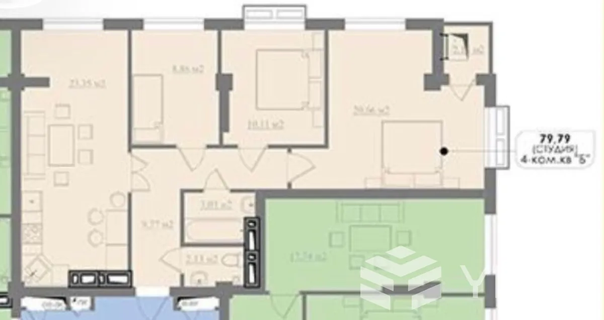 3-к. квартира, 80 м²