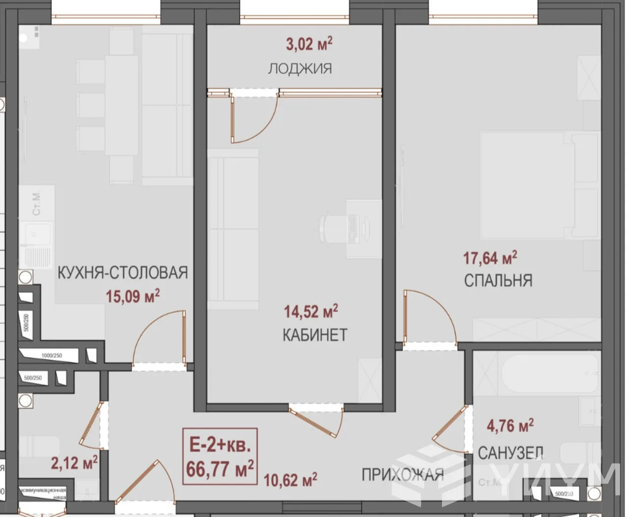 2-к. квартира, 67 м²