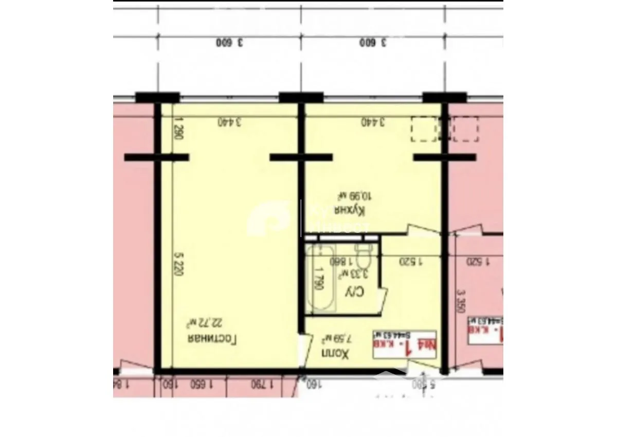 1-к. квартира, 44 м² — фото 1