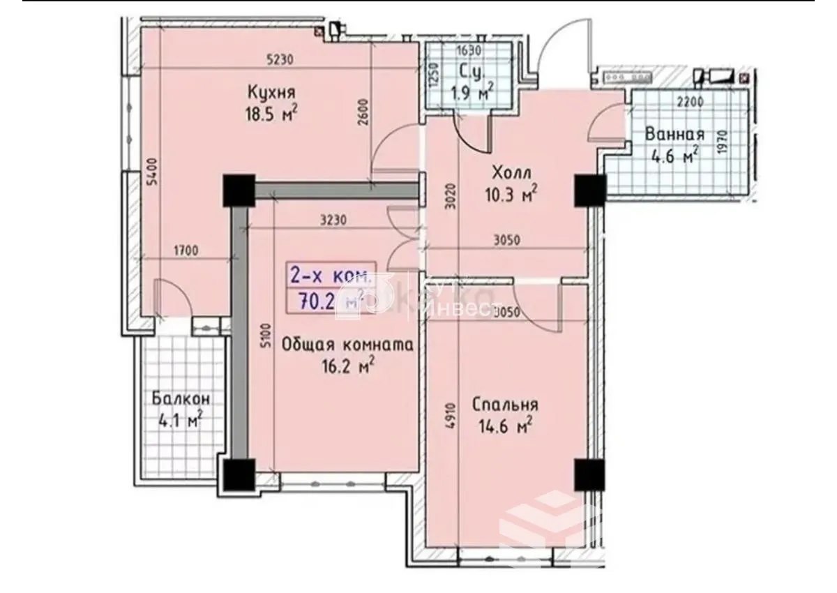 2-к. квартира, 70 м² — фото 1