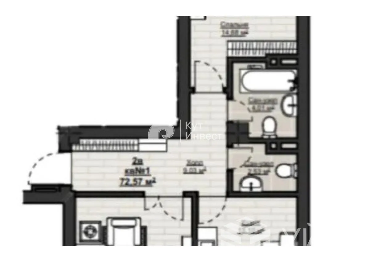 2-к. квартира, 73 м² — фото 3