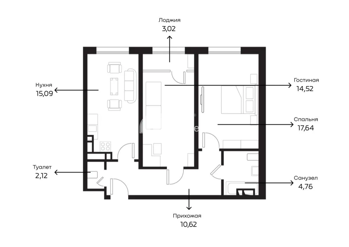 2-к. квартира, 68 м² — фото 3