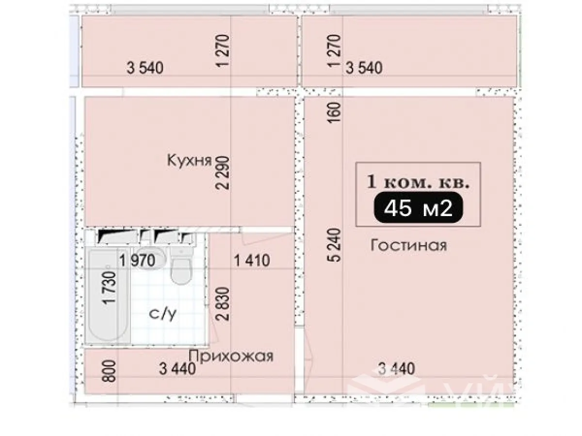 1-к. квартира, 45 м² — фото 1