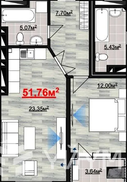 2-к. квартира, 52 м² — фото 1