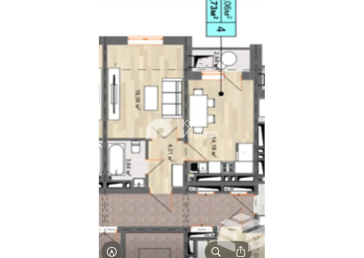 1-к. квартира, 40 м²