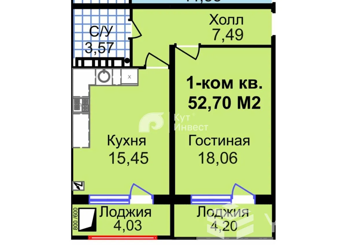 1-к. квартира, 52 м² — фото 5