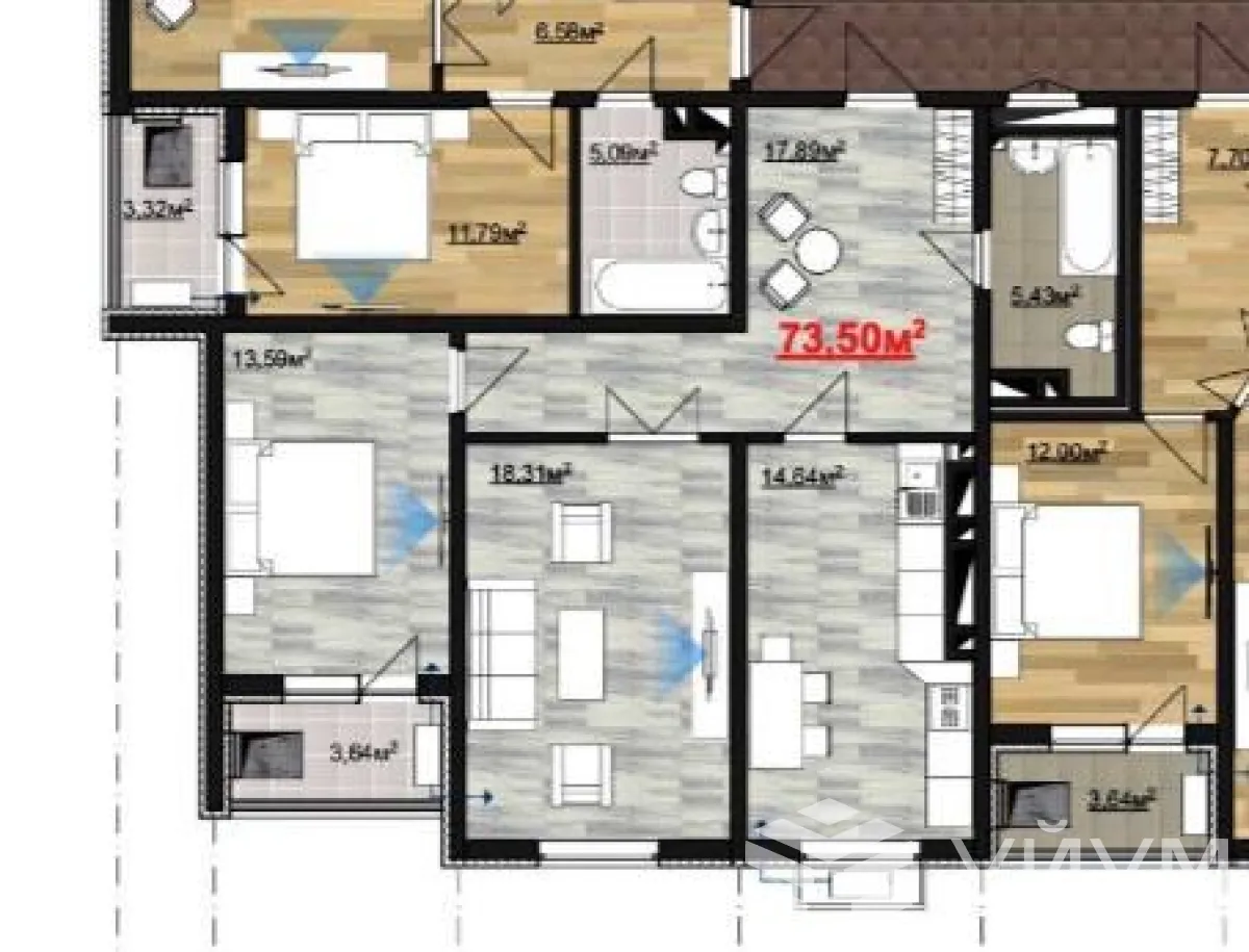 2-к. квартира, 73 м²